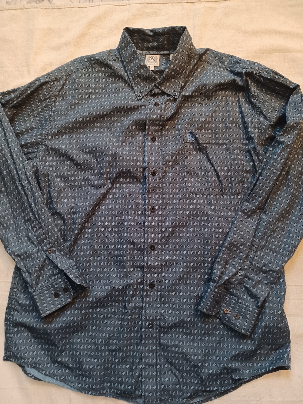 Cinch Blue Patterned Button-Down Shirt Men's Size Large